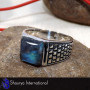 Labradorite Cab - B - SMR996 - 925 Sterling Silver Natural Blue Fire Labradorite Gemstone Casting Mens Ring