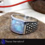 Rainbow Moonstone Cab - D - SMR996 - Solid 925 Sterling Silver Natural Rainbow Moonstone Gemstone Casting Mens Ring