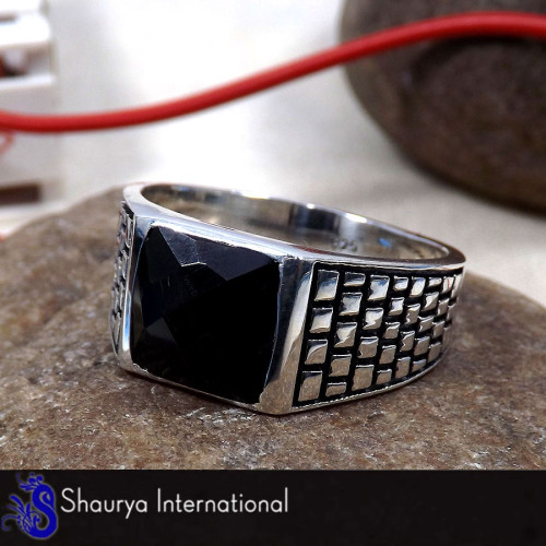 Black Onyx Cut - E - SMR996 - Superb Natural Black Onyx Cut Gemstone Solid 925 Sterling Silver Casting Mens Ring Black Onyx Cut - E - SMR996 - Superb Natural Black Onyx Cut Gemstone Solid 925 Sterling Silver Casting Mens Ring