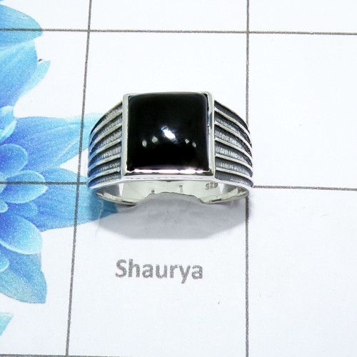 Black Onyx Cab - F - SMR997 - Exclusive Natural Black Onyx Gemstone 925 Sterling Silver Casting Mens Ring