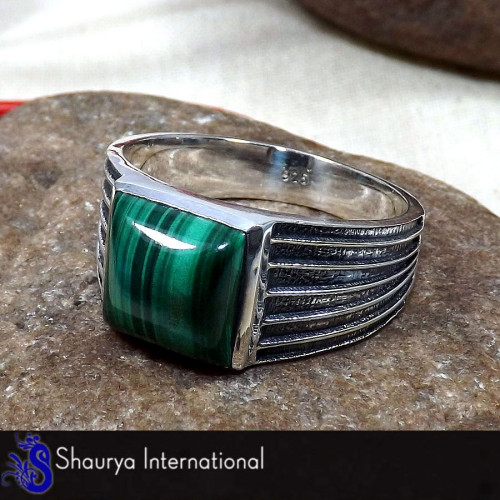Malachite Cab - O - SMR997 - Exclusive Natural Green Malachite Gemstone 925 Sterling Silver Casting Mens Ring Malachite Cab - O - SMR997 - Exclusive Natural Green Malachite Gemstone 925 Sterling Silver Casting Mens Ring