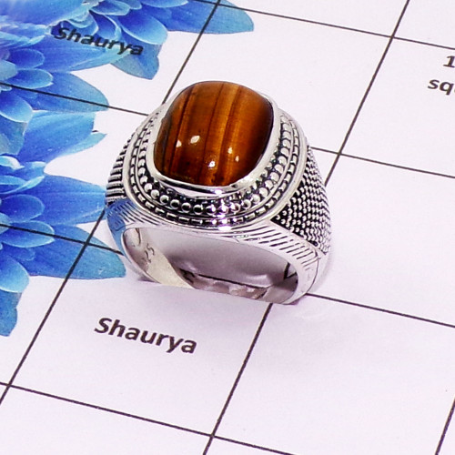 Tiger Eye - E - SMR998 - Newly Arrival Natural Tiger Eye Gemstone Solid 925 Sterling Silver Casting Mens Ring Tiger Eye - E - SMR998 - Newly Arrival Natural Tiger Eye Gemstone Solid 925 Sterling Silver Casting Mens Ring