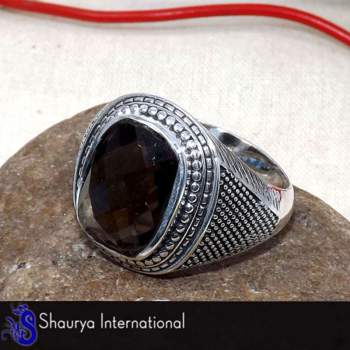 Smokey Cut - A - SMR998 - Natural Brown Smokey Cut Gemstone 925 Sterling Silver Casting Mens Ring Smokey Cut - A - SMR998 - Natural Brown Smokey Cut Gemstone 925 Sterling Silver Casting Mens Ring