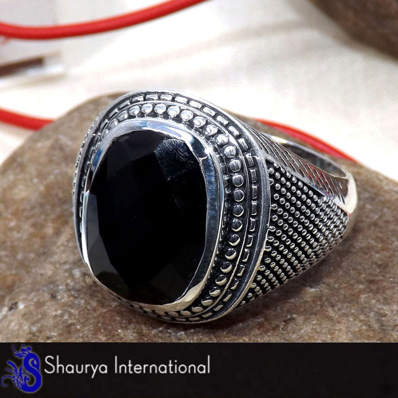 Black Onyx Cut - B - SMR998 - Solid 925 Sterling Silver Natural Black Onyx Cut Gemstone Casting Mens Ring Black Onyx Cut - B - SMR998 - Solid 925 Sterling Silver Natural Black Onyx Cut Gemstone Casting Mens Ring
