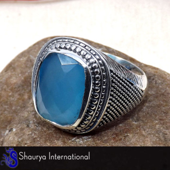Blue Chalcedony Cut - D - SMR998 - Awesome Natural Blue Chalcedony Cut Gemstone 925 Sterling Silver Casting Mens Ring Blue Chalcedony Cut - D - SMR998 - Awesome Natural Blue Chalcedony Cut Gemstone 925 Sterling Silver Casting Mens Ring