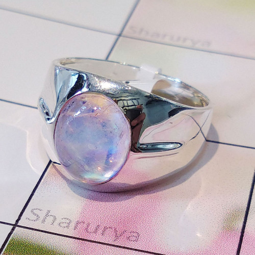 Rainbow Moonstone Cab -SMR999-A Blue Flashy Rainbow Moonstone 925 Sterling Silver Casting Mens Ring Rainbow Moonstone Cab -SMR999-A Blue Flashy Rainbow Moonstone 925 Sterling Silver Casting Mens Ring