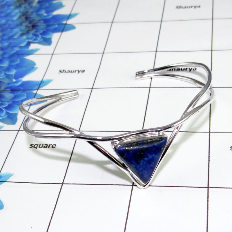 Lapis Lazuli Bangle - SNB982-Genuine Lapis Lazuli 925 Solid Silver Adjustable Handmade Bangle Lapis Lazuli Bangle - SNB982-Genuine Lapis Lazuli 925 Solid Silver Adjustable Handmade Bangle