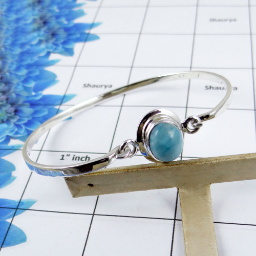 Larimar Bangle - SNB983-Natural Larimar Made in 925 Sterling Silver Gorgeous Handmade Bangle Larimar Bangle - SNB983-Natural Larimar Made in 925 Sterling Silver Gorgeous Handmade Bangle
