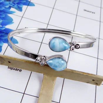 Larimar Bangle - SNB985-Solid 925 Sterling Silver Direct Factory Made Natural Larimar Handmade Adjustable Bangle Larimar Bangle - SNB985-Solid 925 Sterling Silver Direct Factory Made Natural Larimar Handmade Adjustable Bangle