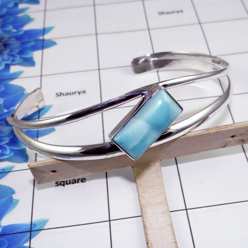 Larimar Bangle - SNB988-Natural Larimar Cab 925 Sterling Silver Handmade Adjustable Bangle For Her Larimar Bangle - SNB988-Natural Larimar Cab 925 Sterling Silver Handmade Adjustable Bangle For Her