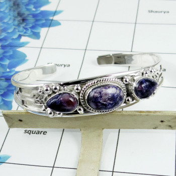 Charoite Bangle - SNB990-Solid 925 Sterling Silver Charoite Cab Handmade Designer Bangle Charoite Bangle - SNB990-Solid 925 Sterling Silver Charoite Cab Handmade Designer Bangle