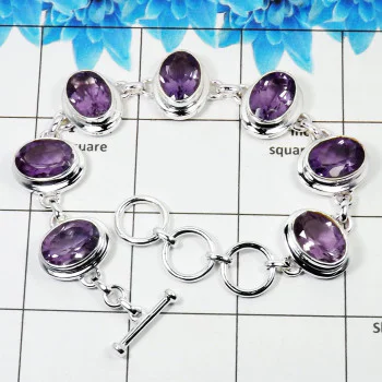 Natural Blue Amethyst Cut Bracelet G - SPB974-925 Exclusive Silver Cut Amethyst Plain Bracelet
