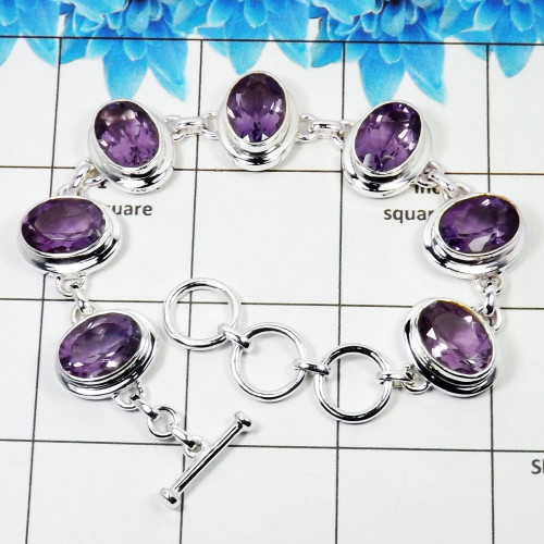 Natural Blue Amethyst Cut Bracelet G - SPB974-925 Exclusive Silver Cut Amethyst Plain Bracelet
