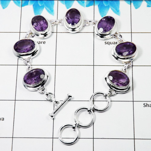 Natural Blue Amethyst Cut Bracelet G - SPB974-925 Exclusive Silver Cut Amethyst Plain Bracelet