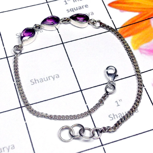 Amethyst cut A - SPB996-Semiprecious Gemstone Gorgeous Bracelet