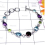 Multi Cut Gmestone [O] - SPB998-Natural Gemstone Plain Silver Bracelet