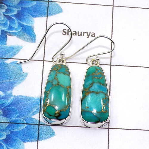 Blue Copper Turquoise Cab Earring A - SPE753-Latest Collection Solid 925 Sterling Silver Factory Handmade Earrings