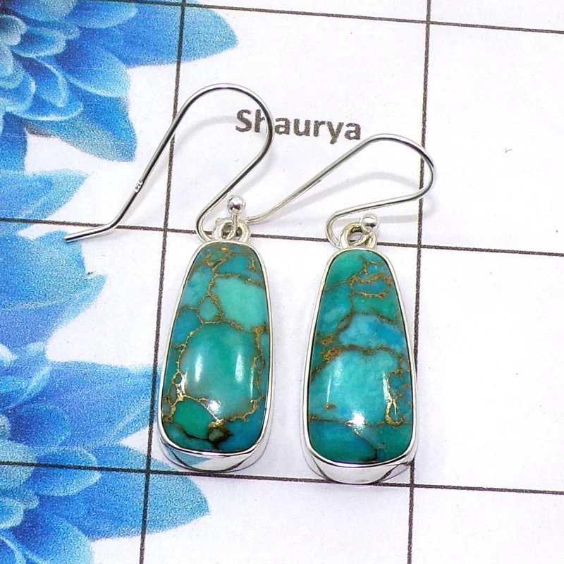 Blue Copper Turquoise Cab Earring A - SPE753-Latest Collection Solid 925 Sterling Silver Factory Handmade Earrings Blue Copper Turquoise Cab Earring A - SPE753-Latest Collection Solid 925 Sterling Silver Factory Handmade Earrings