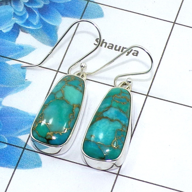 Blue Copper Turquoise Cab Earring A - SPE753-Latest Collection Solid 925 Sterling Silver Factory Handmade Earrings Blue Copper Turquoise Cab Earring A - SPE753-Latest Collection Solid 925 Sterling Silver Factory Handmade Earrings