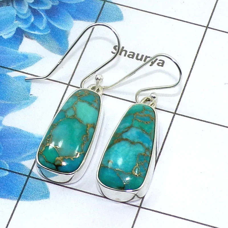 Blue Copper Turquoise Cab Earring A - SPE753-Latest Collection Solid 925 Sterling Silver Factory Handmade Earrings Blue Copper Turquoise Cab Earring A - SPE753-Latest Collection Solid 925 Sterling Silver Factory Handmade Earrings