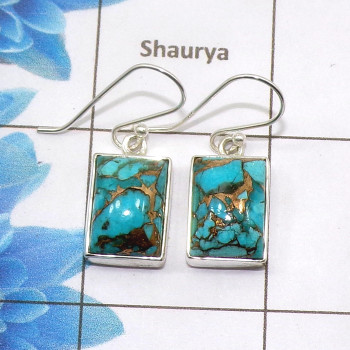 Blue Copper Turquoise Cab Earring C - SPE753-Latest Collection Octagon Solid 925 Sterling Silver Factory Handmade Earrings