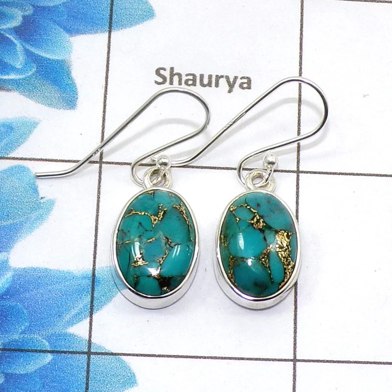 Blue Copper Turquoise Cab Earring F - SPE753-Latest Collection Oval Shape Solid 925 Sterling Silver Factory Handmade Earrings Blue Copper Turquoise Cab Earring F - SPE753-Latest Collection Oval Shape Solid 925 Sterling Silver Factory Handmade Earrings