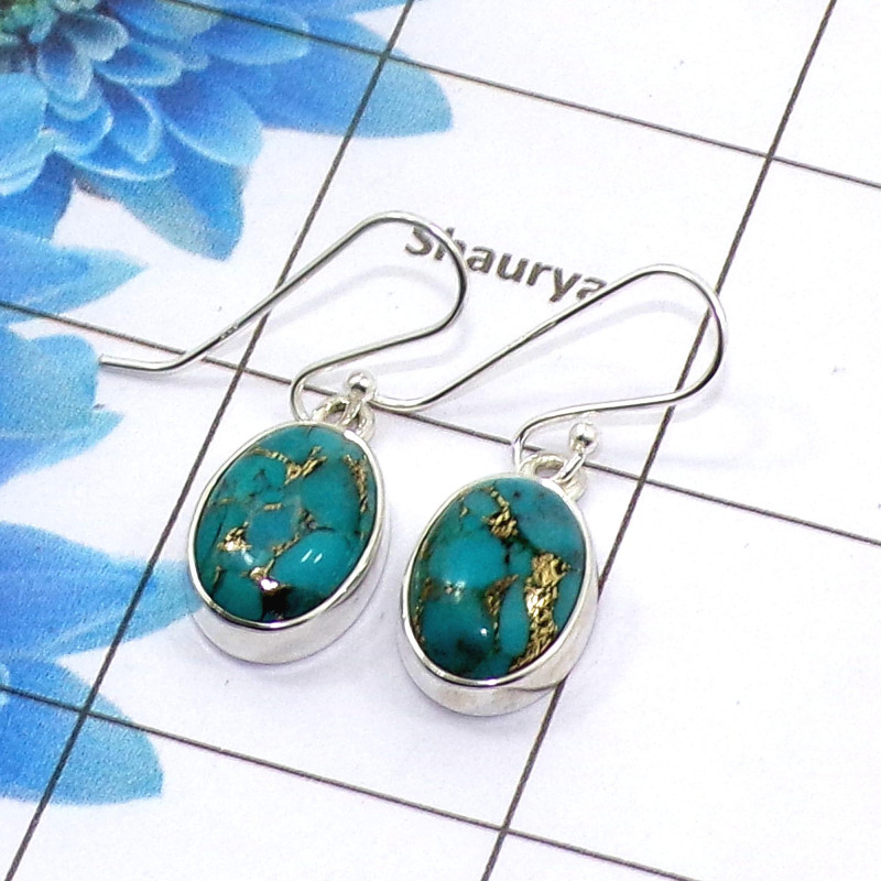 Blue Copper Turquoise Cab Earring F - SPE753-Latest Collection Oval Shape Solid 925 Sterling Silver Factory Handmade Earrings Blue Copper Turquoise Cab Earring F - SPE753-Latest Collection Oval Shape Solid 925 Sterling Silver Factory Handmade Earrings