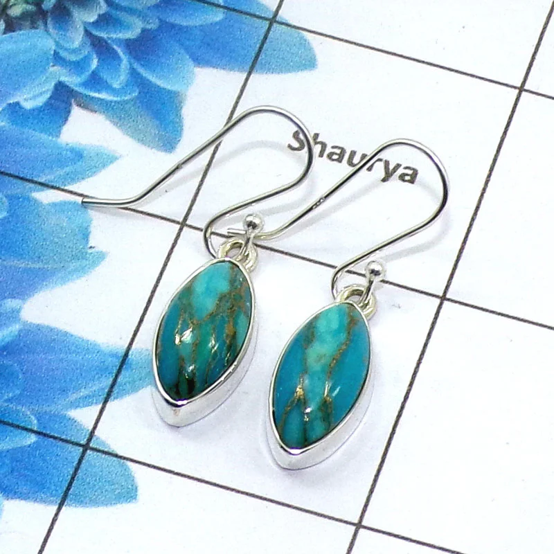Blue Copper Turquoise Cab Earring H - SPE753-Latest Collection Marquise Shape Solid 925 Sterling Silver Factory Handmade Earring Blue Copper Turquoise Cab Earring H - SPE753-Latest Collection Marquise Shape Solid 925 Sterling Silver Factory Handmade Earring