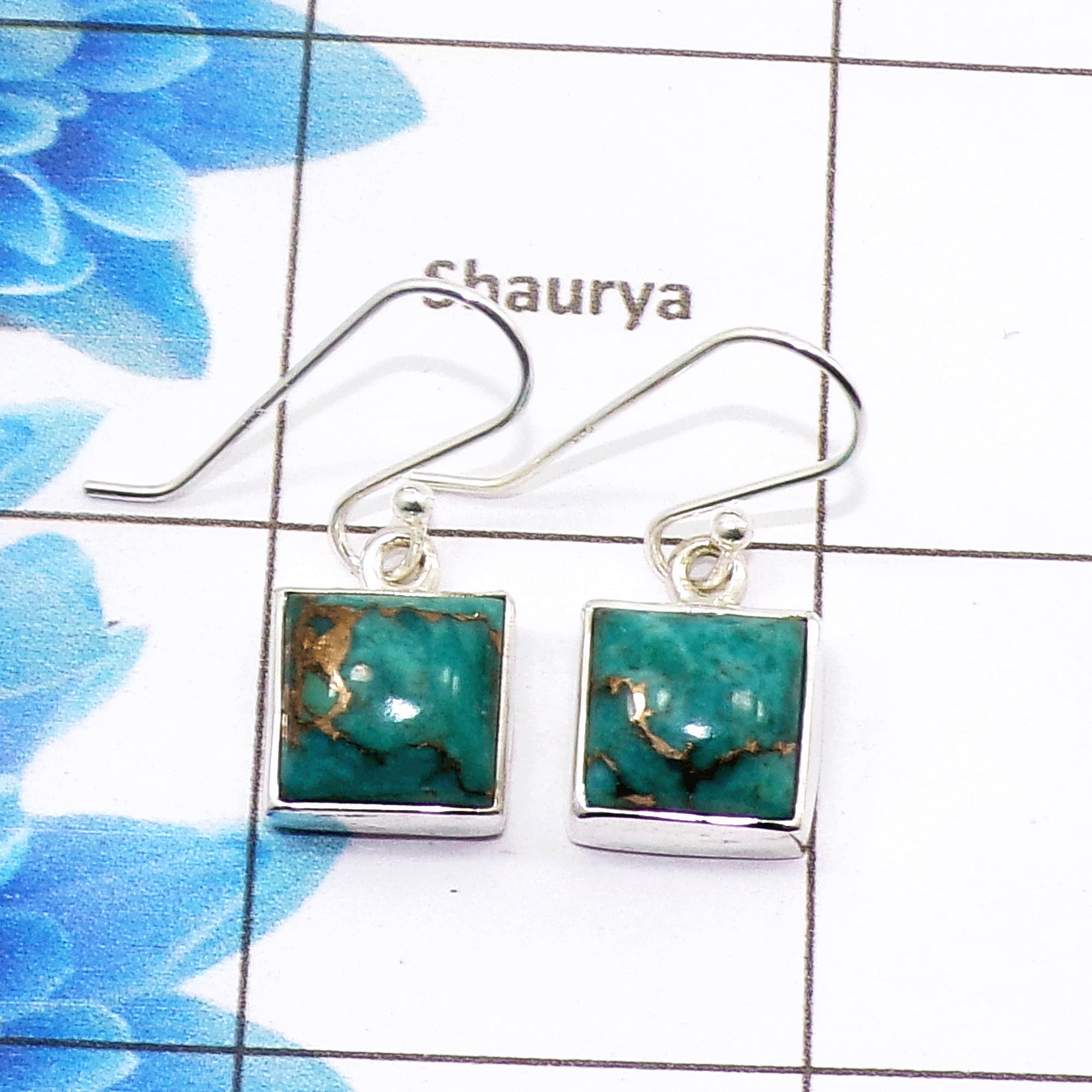 Blue Copper Turquoise Cab Earring I - SPE753-Latest Collection Square Shape Solid 925 Sterling Silver Factory Handmade Earrings Blue Copper Turquoise Cab Earring I - SPE753-Latest Collection Square Shape Solid 925 Sterling Silver Factory Handmade Earrings
