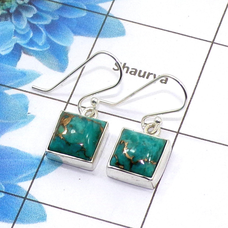Blue Copper Turquoise Cab Earring I - SPE753-Latest Collection Square Shape Solid 925 Sterling Silver Factory Handmade Earrings Blue Copper Turquoise Cab Earring I - SPE753-Latest Collection Square Shape Solid 925 Sterling Silver Factory Handmade Earrings