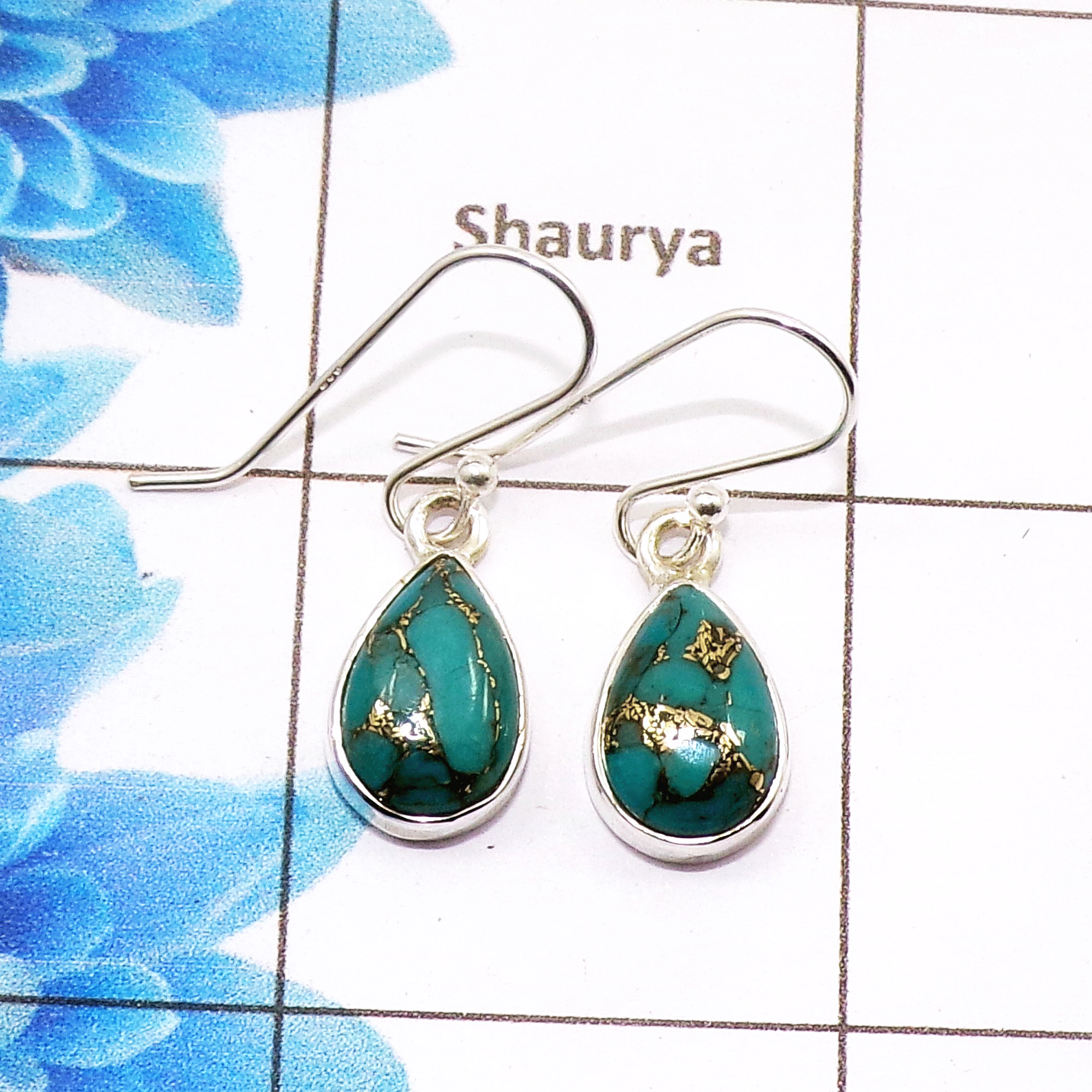 Blue Copper Turquoise Cab Earring K - SPE753-Latest Collection Pearl Shape Solid 925 Sterling Silver Factory Handmade Earrings Blue Copper Turquoise Cab Earring K - SPE753-Latest Collection Pearl Shape Solid 925 Sterling Silver Factory Handmade Earrings