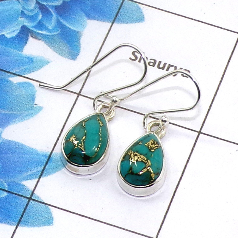 Blue Copper Turquoise Cab Earring K - SPE753-Latest Collection Pearl Shape Solid 925 Sterling Silver Factory Handmade Earrings Blue Copper Turquoise Cab Earring K - SPE753-Latest Collection Pearl Shape Solid 925 Sterling Silver Factory Handmade Earrings