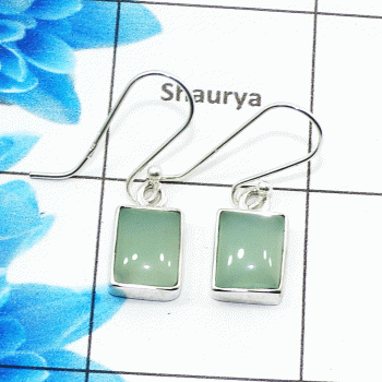 Natural Aqua Chalcedony Cab Earring A - SPE754-Latest Collection Octagon Shape 925 Sterling Silver Factory Handmade Earrings