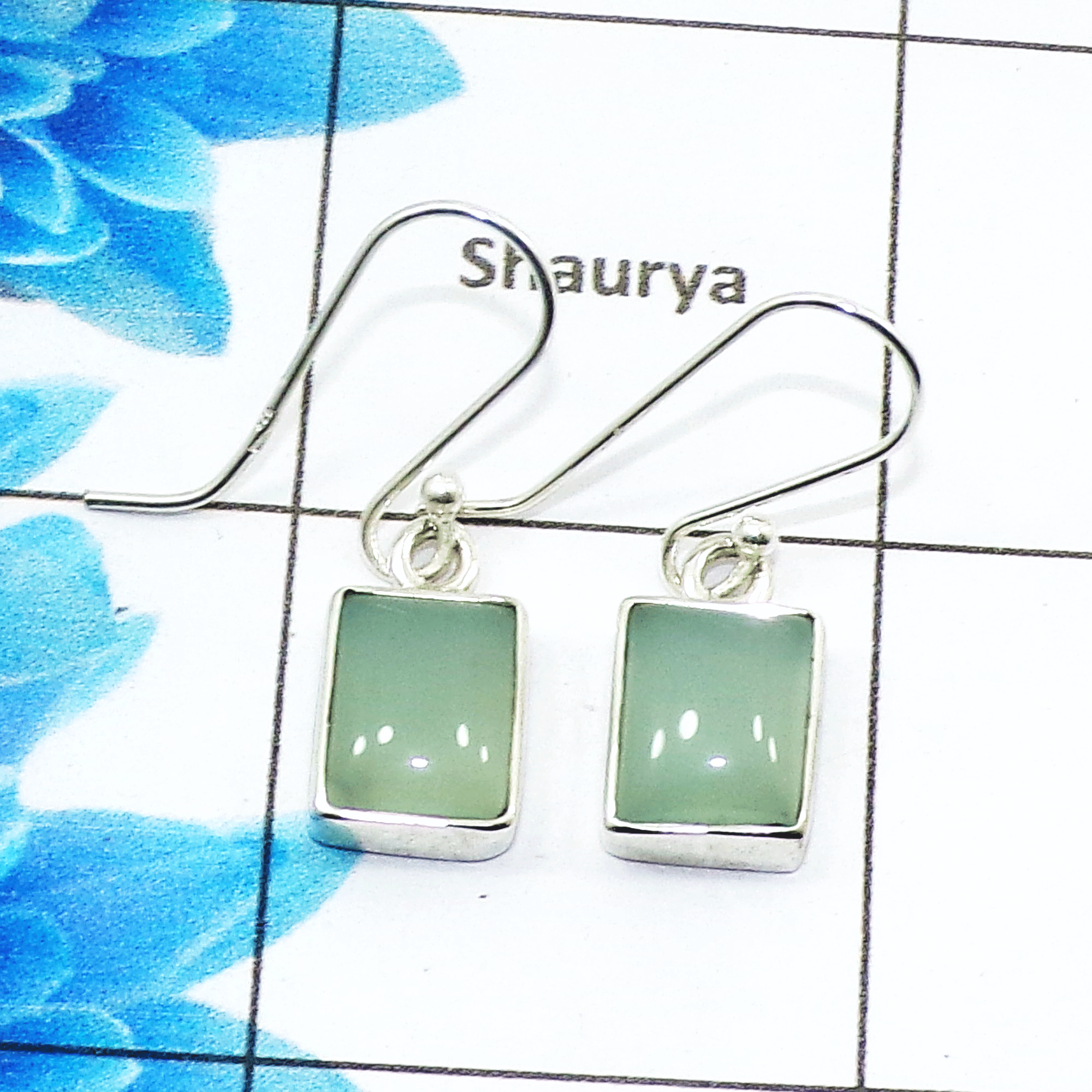 Natural Aqua Chalcedony Cab Earring A - SPE754-Latest Collection Octagon Shape 925 Sterling Silver Factory Handmade Earrings