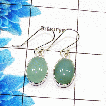 Natural Aqua Chalcedony Cab Earring B - SPE754-Latest Collection Oval Shape 925 Sterling Silver Factory Handmade Earrings