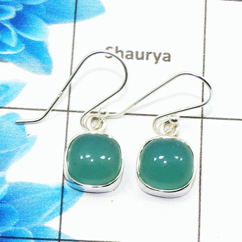 Natural Aqua Chalcedony Cab Earring D - SPE754-Latest Collection Cushion Shape 925 Sterling Silver Factory Handmade Earrings