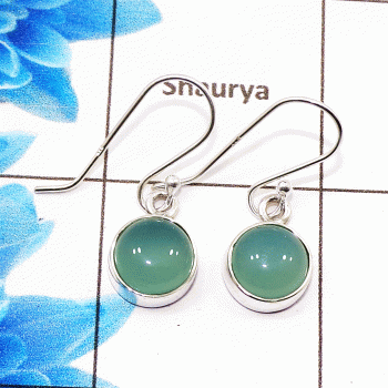 Natural Aqua Chalcedony Cab Earring E - SPE754-Latest Collection Round Shape 925 Sterling Silver Factory Handmade Earrings