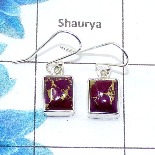 Natural Purple Copper Turquoise Cab Earring A - SPE755-Newly Collection Octagon Shape 925 Sterling Silver Factory Handmade Earri