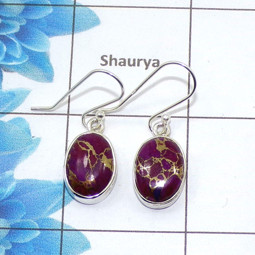 Natural Purple Copper Turquoise Cab Earring C - SPE755-Newly Collection Oval Shape 925 Sterling Silver Factory Handmade Earrings