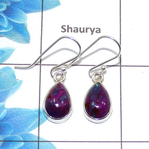 Natural Purple Turquoise Cab Earring E - SPE755-Newly Collection Pear Shape 925 Sterling Silver Factory Handmade Earrings