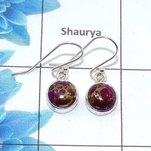 Natural Purple Copper Turquoise Cab Earring F - SPE755-Newly Collection Round Shape 925 Sterling Silver Factory Handmade Earring