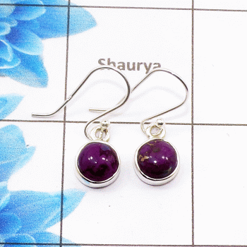 Natural Purple Copper Turquoise Cab Earring G - SPE755-Newly Collection Round Shape 925 Sterling Silver Factory Handmade Earring