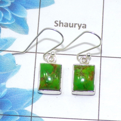 Natural Green Copper Turquoise Cab Earring A - SPE756-Newly Collection Octagon Shape 925 Sterling Silver Factory Handmade Earrin