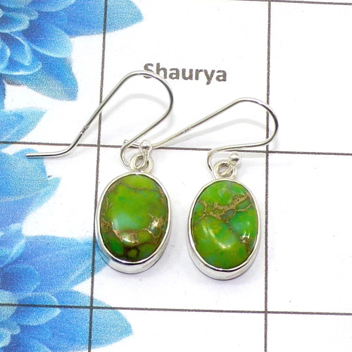 Natural Green Copper Turquoise Cab Earring C - SPE756-Newly Collection Oval Shape 925 Sterling Silver Factory Handmade Earrings