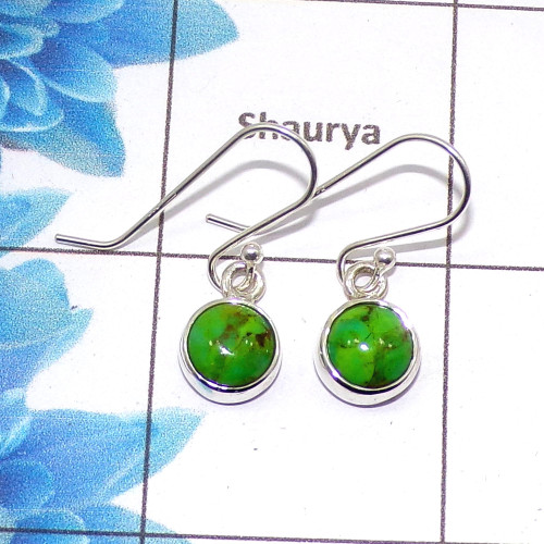 Natural Green Copper Turquoise Cab Earring E - SPE756-Newly Collection Round Shape 925 Sterling Silver Factory Handmade Earrings