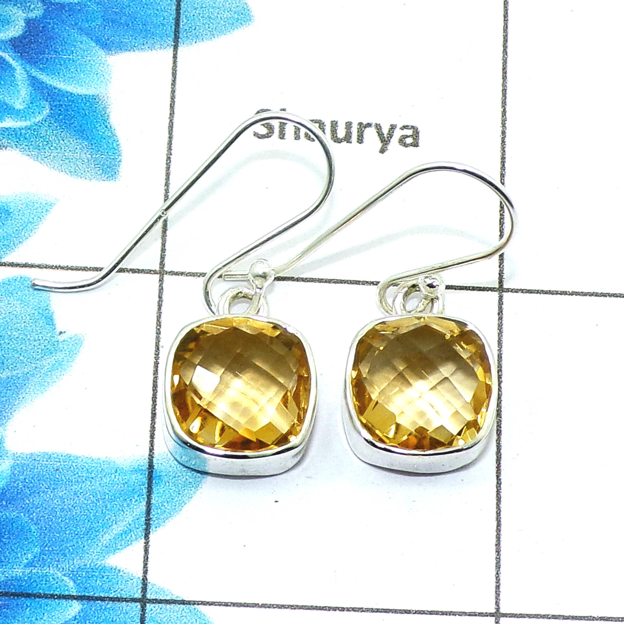 Beautiful Citrine Cut Earring A - SPE758-Newly Arrival Cushion Shape 925 Sterling Silver Factory Handmade Earrings