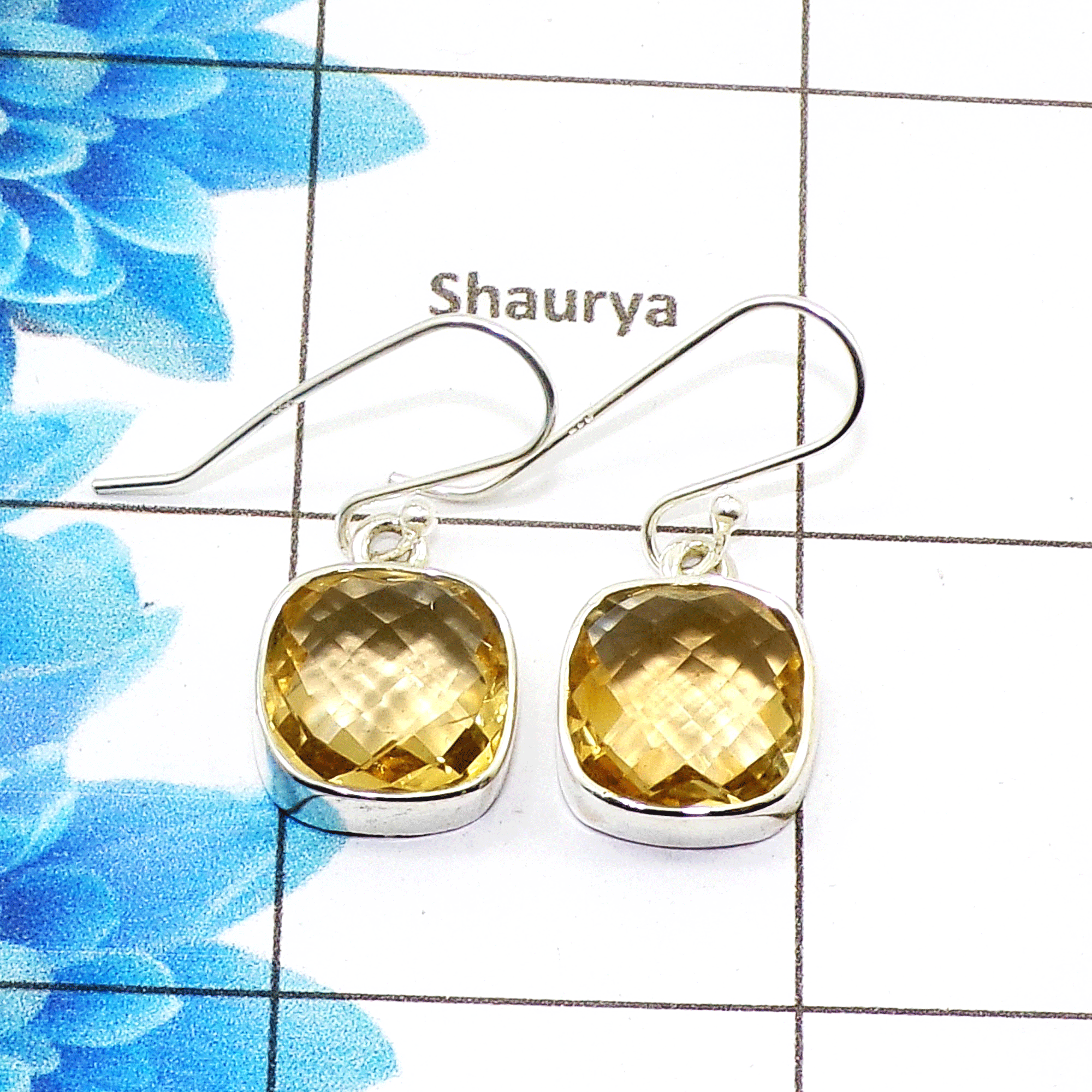 Beautiful Citrine Cut Earring B - SPE758-Newly Arrival Cushion Shape 925 Sterling Silver Factory Handmade Earrings