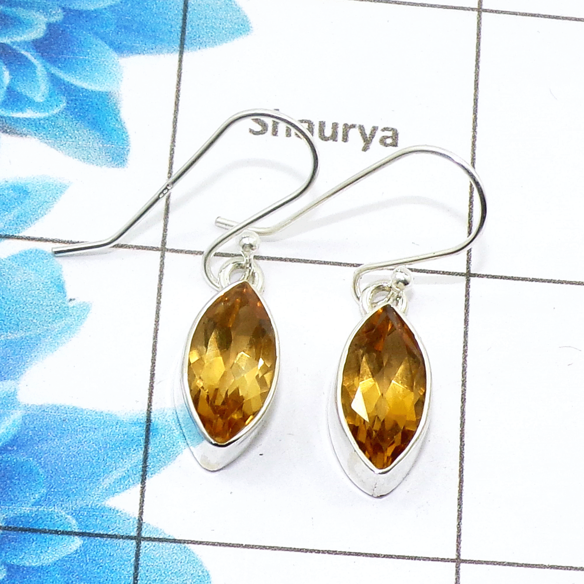 Beautiful Citrine Cut Earring C - SPE758-Newly Arrival Marquise Shape 925 Sterling Silver Factory Handmade Earrings