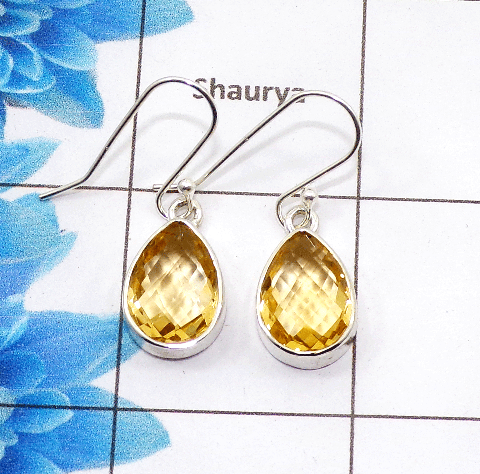 Beautiful Citrine Cut Earring D - SPE758-Newly Arrival Pear Shape Checker Cut 925 Sterling Silver Factory Handmade Earrings