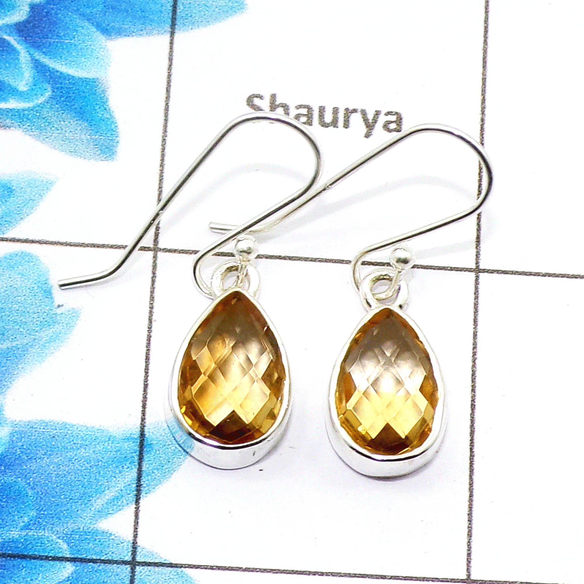 Beautiful Citrine Cut Earring E - SPE758-Newly Arrival Pear Shape Checker Cut 925 Sterling Silver Factory Handmade Earrings
